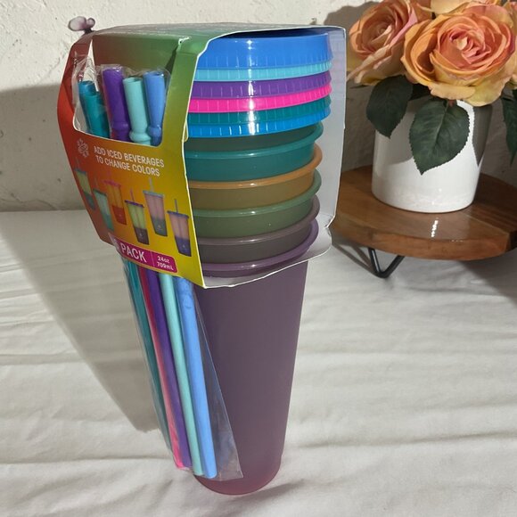 Manna 6-Pack 24oz Color-Changing Reusable Tumblers & Straws Set Eco-Friendly BPA - Picture 4 of 6